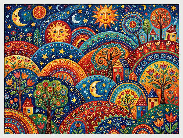 Folk Landscape Under Stars