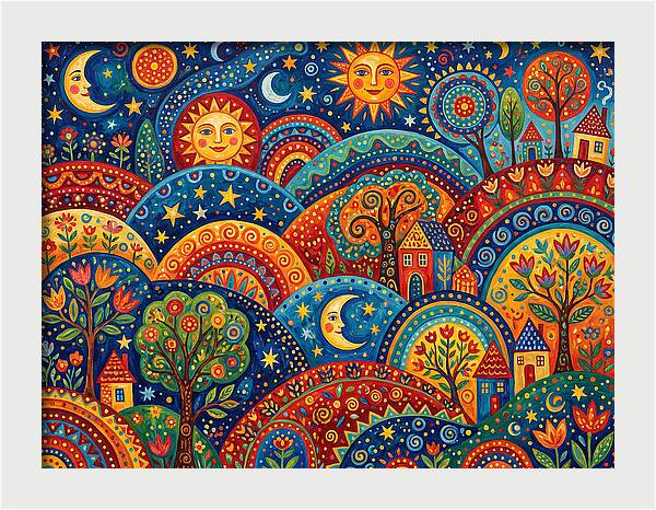 Folk Landscape Under Stars