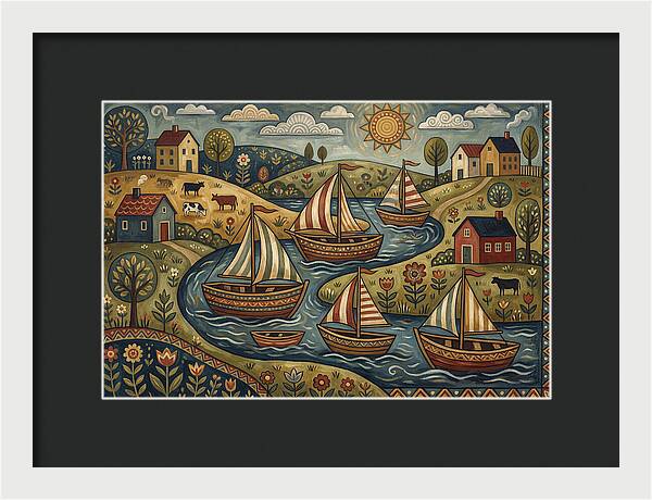Folk Landscape With Boats