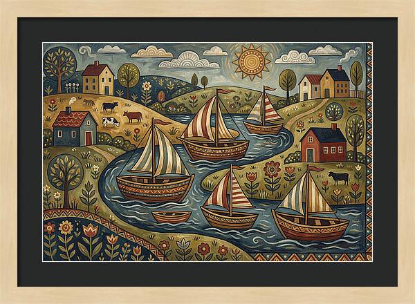 Folk Landscape With Boats