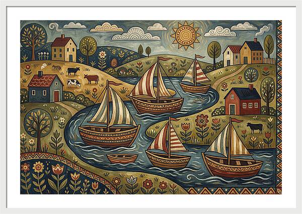 Folk Landscape With Boats