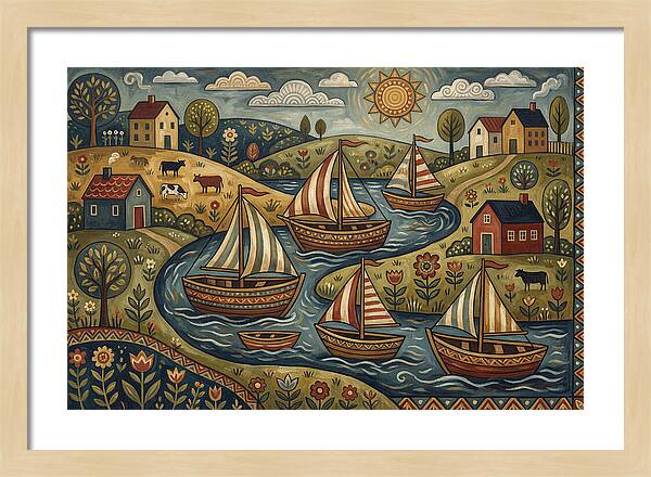 Folk Landscape With Boats