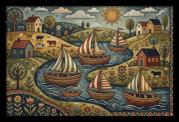 Folk Landscape With Boats
