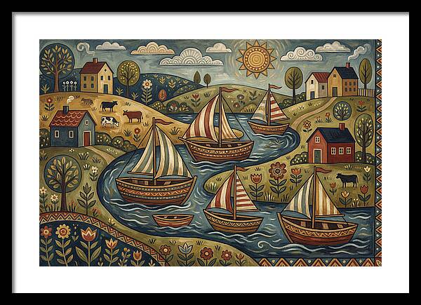 Folk Landscape With Boats