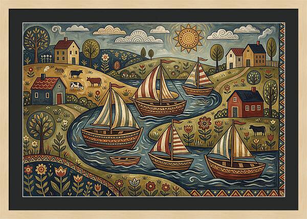 Folk Landscape With Boats