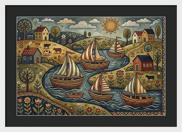 Folk Landscape With Boats