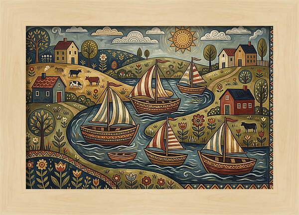 Folk Landscape With Boats