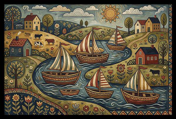Folk Landscape With Boats