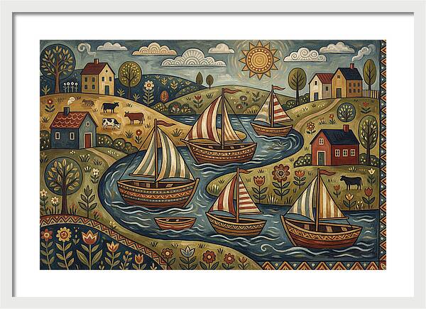 Folk Landscape With Boats