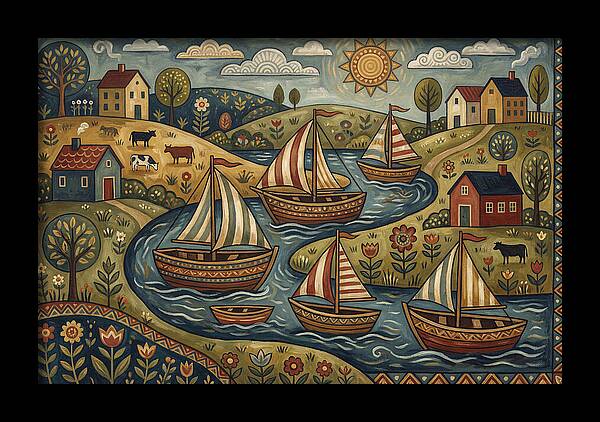 Folk Landscape With Boats