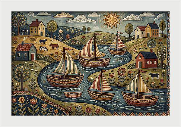 Folk Landscape With Boats