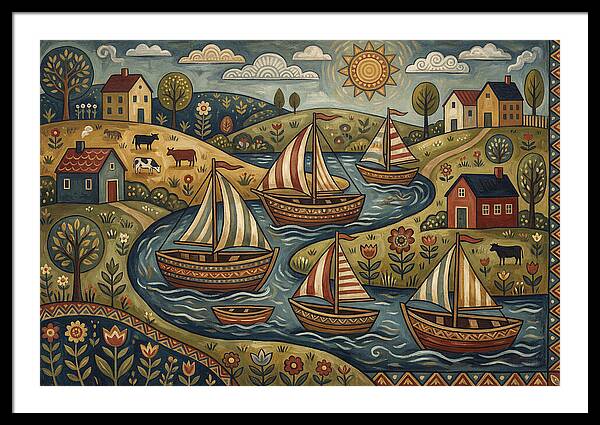 Folk Landscape With Boats