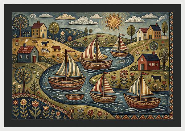 Folk Landscape With Boats