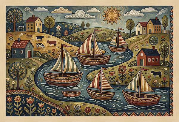 Folk Landscape With Boats