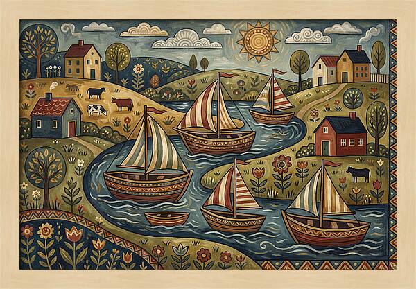 Folk Landscape With Boats