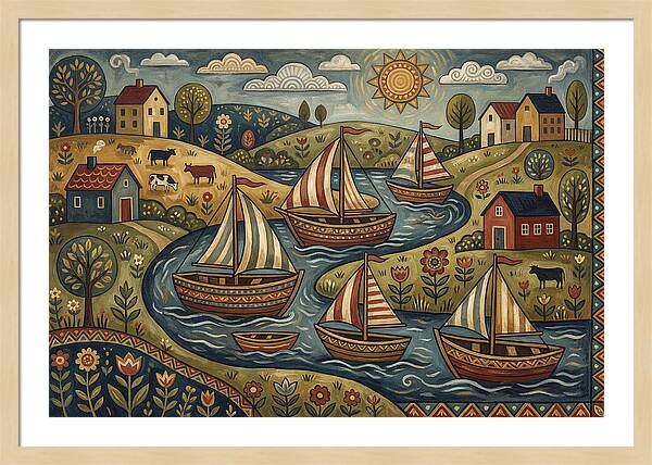 Folk Landscape With Boats