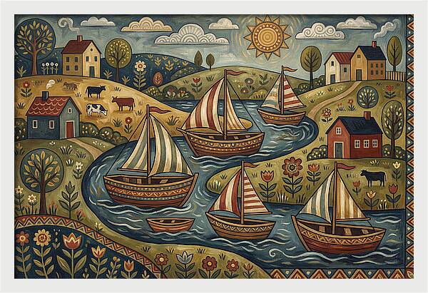 Folk Landscape With Boats