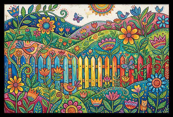 Folk Landscape With Colorful Fence