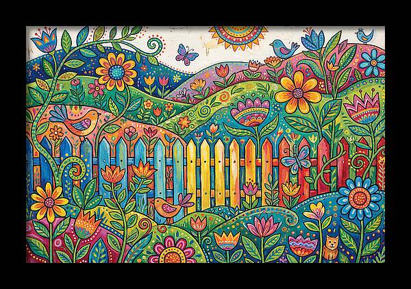 Folk Landscape With Colorful Fence