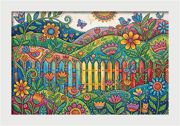 Folk Landscape With Colorful Fence