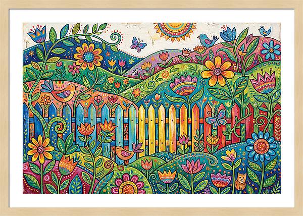 Folk Landscape With Colorful Fence