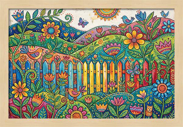 Folk Landscape With Colorful Fence