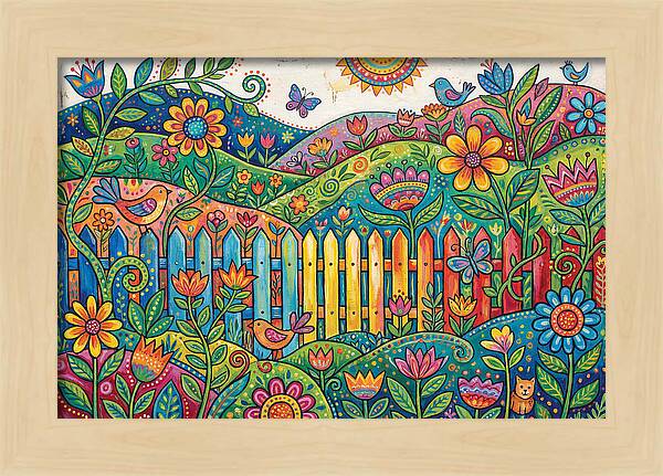 Folk Landscape With Colorful Fence