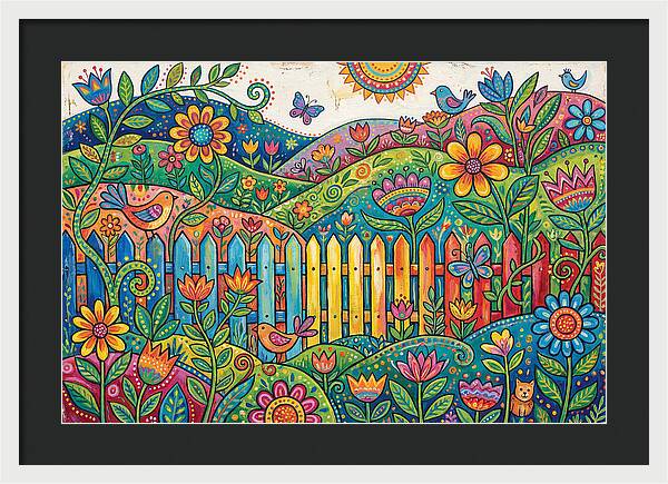 Folk Landscape With Colorful Fence