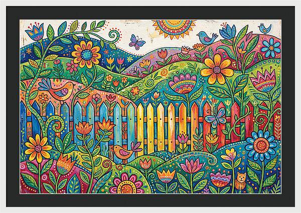 Folk Landscape With Colorful Fence