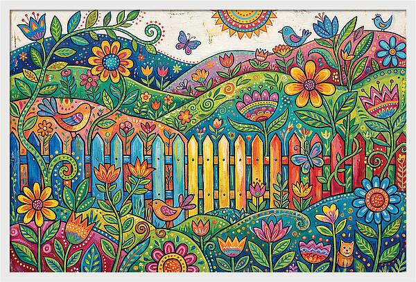 Folk Landscape With Colorful Fence