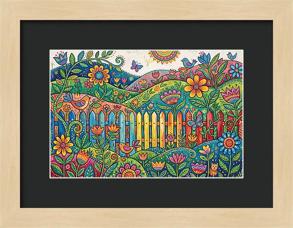 Folk Landscape With Colorful Fence