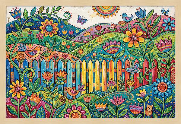 Folk Landscape With Colorful Fence