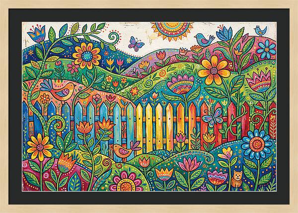 Folk Landscape With Colorful Fence
