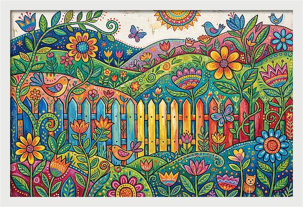 Folk Landscape With Colorful Fence