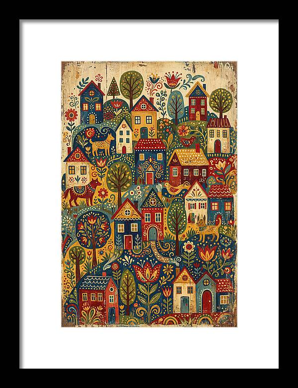 Folk Village On Distressed Wood
