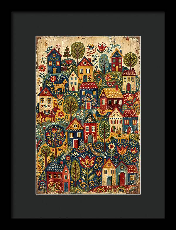 Folk Village On Distressed Wood