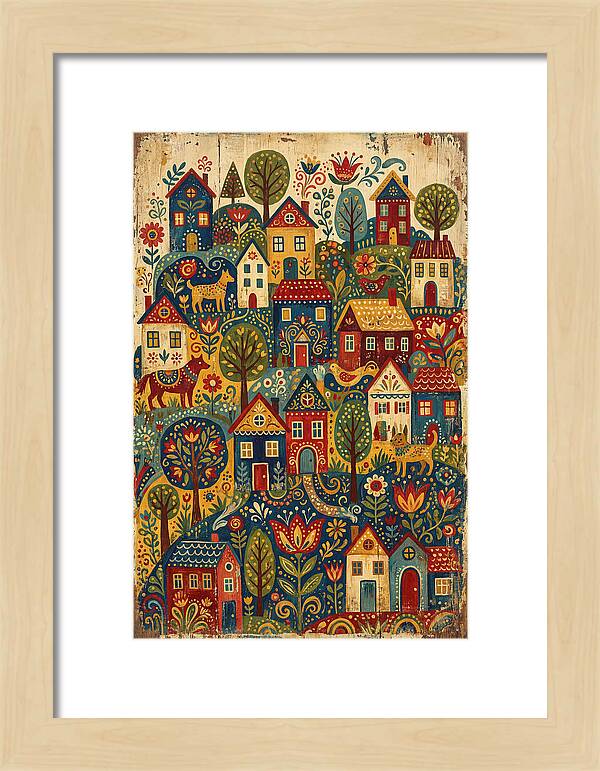 Folk Village On Distressed Wood