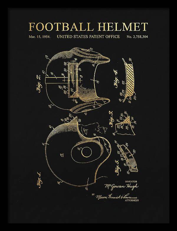 Football Helmet Gold Patent Us2758304a