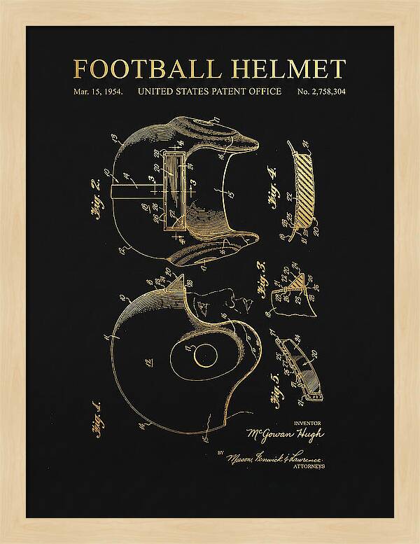 Football Helmet Gold Patent Us2758304a