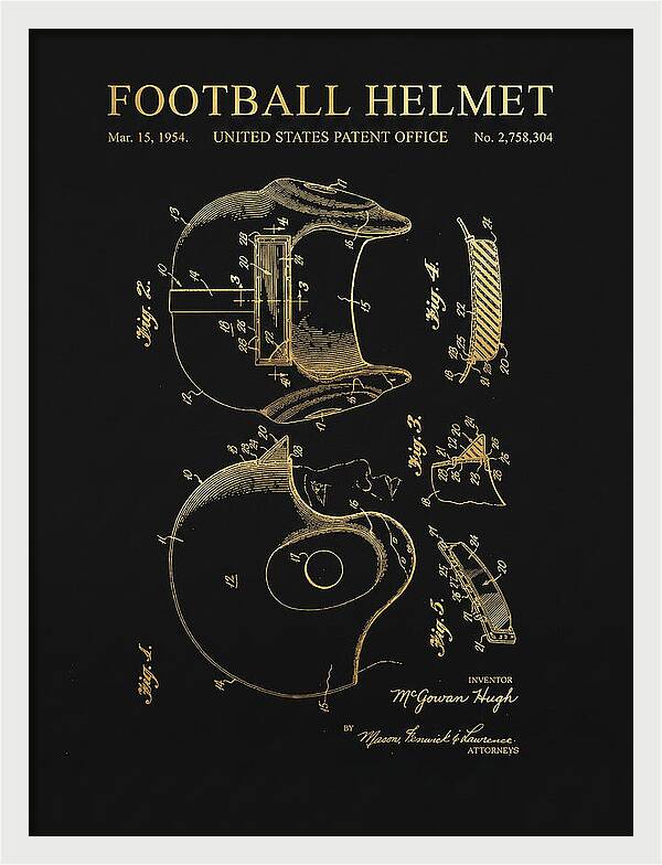 Football Helmet Gold Patent Us2758304a