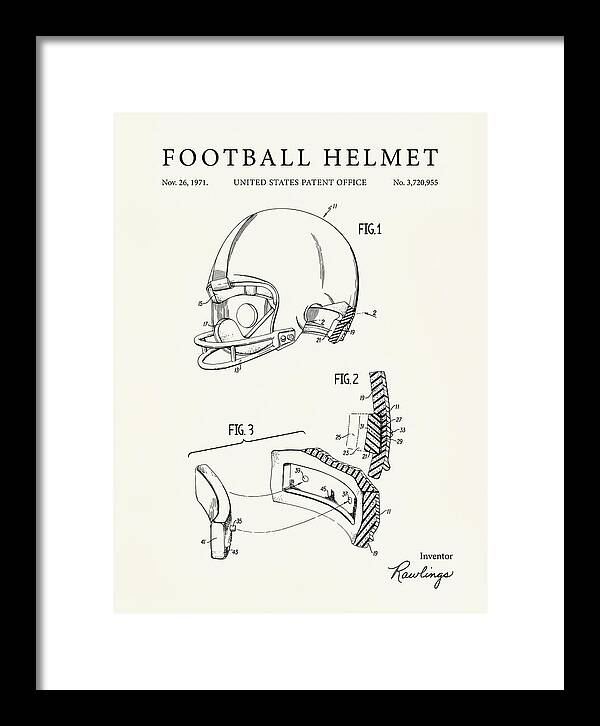 Football Helmet Rawlings Minimalist Patent Us3720955a