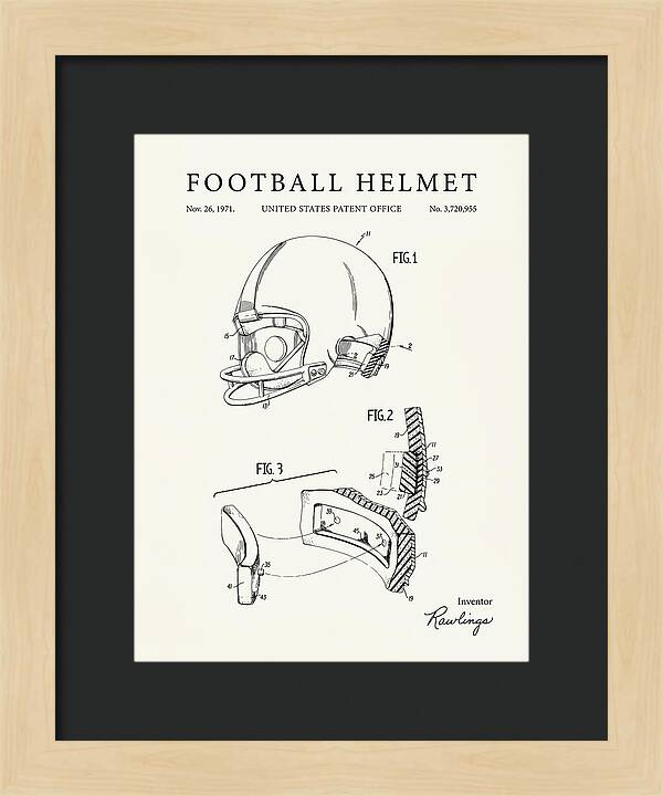 Football Helmet Rawlings Minimalist Patent Us3720955a