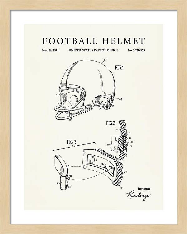 Football Helmet Rawlings Minimalist Patent Us3720955a