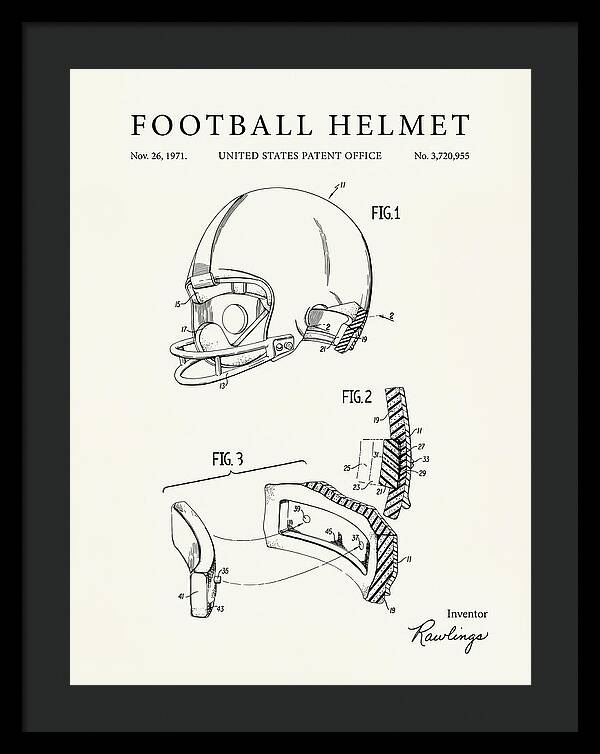 Football Helmet Rawlings Minimalist Patent Us3720955a