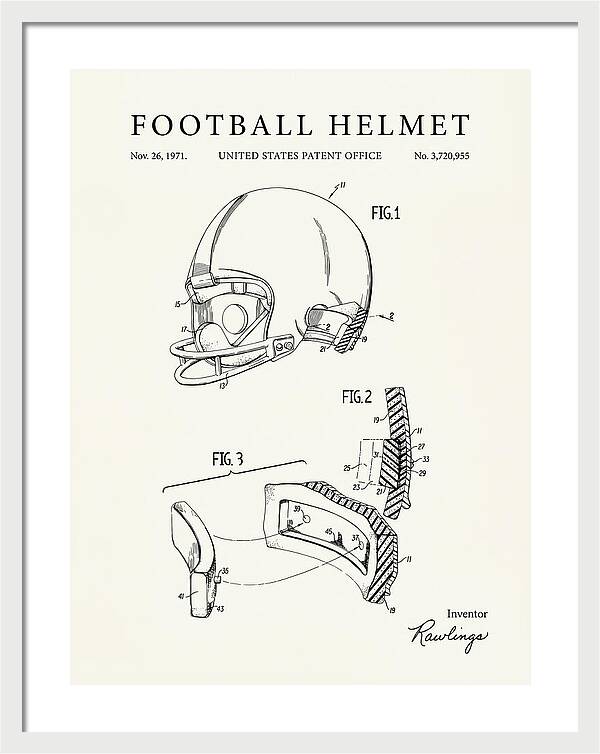 Football Helmet Rawlings Minimalist Patent Us3720955a