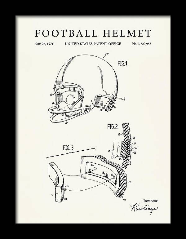 Football Helmet Rawlings Minimalist Patent Us3720955a