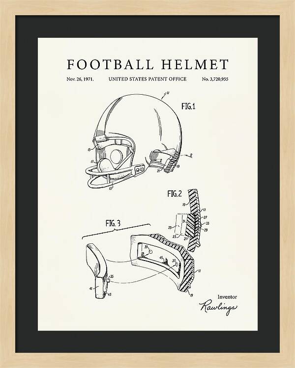 Football Helmet Rawlings Minimalist Patent Us3720955a