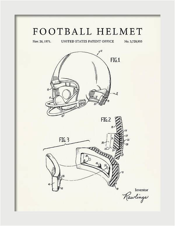 Football Helmet Rawlings Minimalist Patent Us3720955a