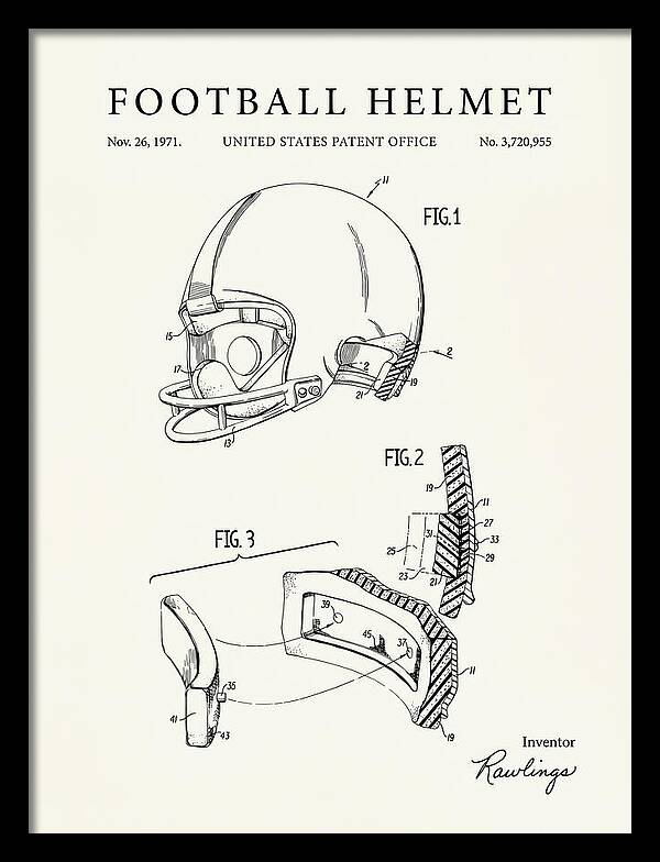 Football Helmet Rawlings Minimalist Patent Us3720955a