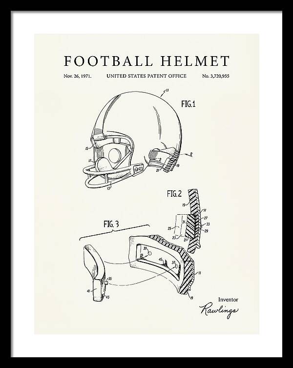 Football Helmet Rawlings Minimalist Patent Us3720955a